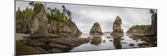 Washington, Panorama of Sea Kayakers Paddling at Cape Flattery on the Olympic Coast-Gary Luhm-Mounted Photographic Print