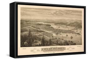 Washington - Panoramic Map of Olympia-Lantern Press-Framed Stretched Canvas