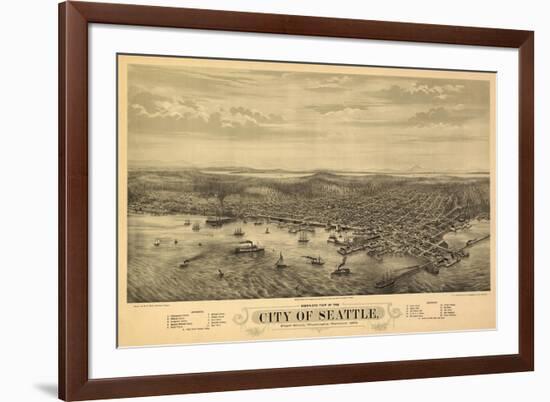 Washington - Panoramic Map of Seattle-Lantern Press-Framed Premium Giclee Print
