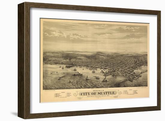 Washington - Panoramic Map of Seattle-Lantern Press-Framed Art Print