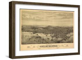 Washington - Panoramic Map of Seattle-Lantern Press-Framed Art Print