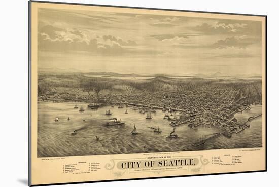 Washington - Panoramic Map of Seattle-Lantern Press-Mounted Art Print