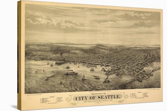 Washington - Panoramic Map of Seattle-Lantern Press-Stretched Canvas