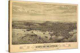 Washington - Panoramic Map of Seattle-Lantern Press-Stretched Canvas