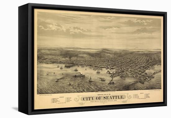 Washington - Panoramic Map of Seattle-Lantern Press-Framed Stretched Canvas