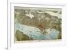 Washington - Panoramic Map of Seattle-Lantern Press-Framed Premium Giclee Print