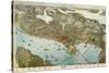 Washington - Panoramic Map of Seattle-Lantern Press-Stretched Canvas