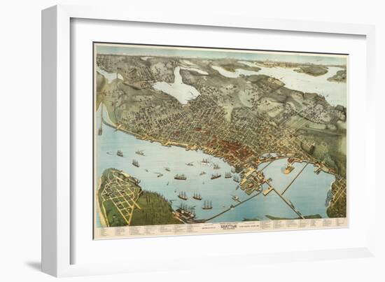 Washington - Panoramic Map of Seattle-Lantern Press-Framed Art Print