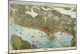 Washington - Panoramic Map of Seattle-Lantern Press-Mounted Art Print