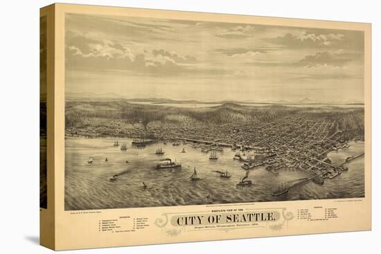 Washington - Panoramic Map of Seattle-Lantern Press-Stretched Canvas