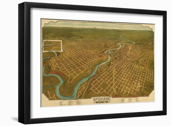Washington - Panoramic Map of Spokane-Lantern Press-Framed Art Print