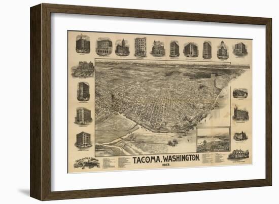 Washington - Panoramic Map of Tacoma-Lantern Press-Framed Art Print