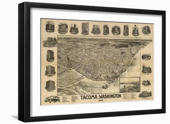 Washington - Panoramic Map of Tacoma-Lantern Press-Framed Art Print