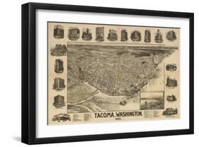 Washington - Panoramic Map of Tacoma-Lantern Press-Framed Art Print