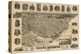 Washington - Panoramic Map of Tacoma-Lantern Press-Stretched Canvas
