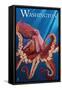 Washington - Red Octopus-Lantern Press-Framed Stretched Canvas