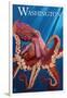 Washington - Red Octopus-Lantern Press-Framed Art Print