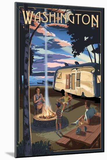 Washington - Retro Camper and Lake-Lantern Press-Mounted Art Print