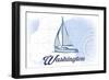 Washington - Sailboat - Blue - Coastal Icon-Lantern Press-Framed Art Print