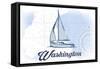 Washington - Sailboat - Blue - Coastal Icon-Lantern Press-Framed Stretched Canvas