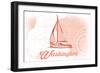 Washington - Sailboat - Coral - Coastal Icon-Lantern Press-Framed Art Print