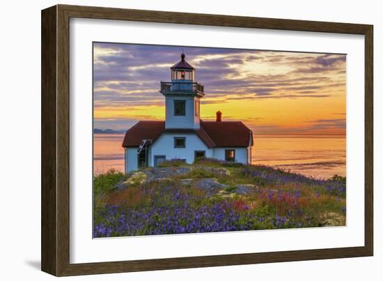 Washington, San Juan Islands. Patos Lighthouse and Camas at Sunset-Don Paulson-Framed Photographic Print