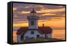 Washington, San Juan Islands. Patos Lighthouse and Camas at Sunset-Don Paulson-Framed Stretched Canvas