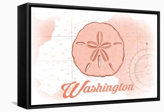 Washington - Sand Dollar - Coral - Coastal Icon-Lantern Press-Framed Stretched Canvas