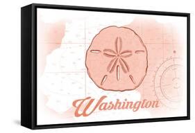 Washington - Sand Dollar - Coral - Coastal Icon-Lantern Press-Framed Stretched Canvas