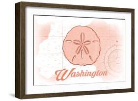 Washington - Sand Dollar - Coral - Coastal Icon-Lantern Press-Framed Art Print