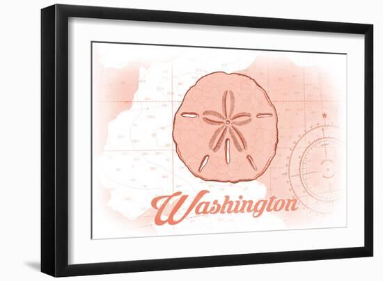 Washington - Sand Dollar - Coral - Coastal Icon-Lantern Press-Framed Art Print