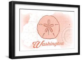 Washington - Sand Dollar - Coral - Coastal Icon-Lantern Press-Framed Art Print