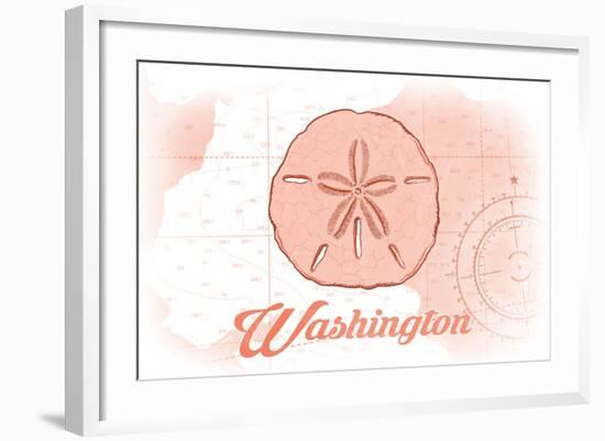 Washington - Sand Dollar - Coral - Coastal Icon-Lantern Press-Framed Art Print