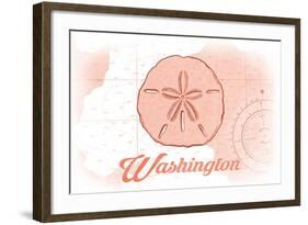 Washington - Sand Dollar - Coral - Coastal Icon-Lantern Press-Framed Art Print