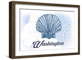 Washington - Scallop Shell - Blue - Coastal Icon-Lantern Press-Framed Art Print