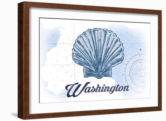 Washington - Scallop Shell - Blue - Coastal Icon-Lantern Press-Framed Art Print