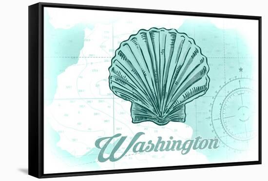 Washington - Scallop Shell - Teal - Coastal Icon-Lantern Press-Framed Stretched Canvas