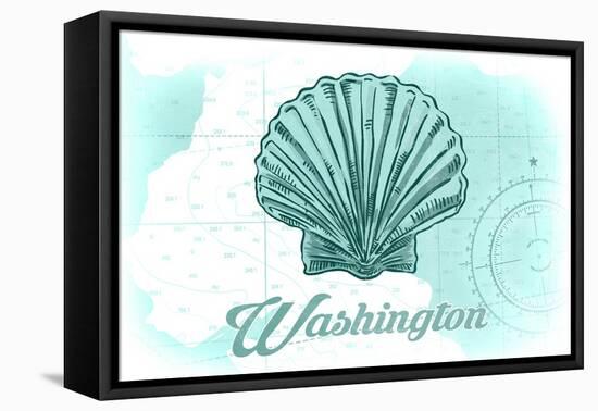 Washington - Scallop Shell - Teal - Coastal Icon-Lantern Press-Framed Stretched Canvas