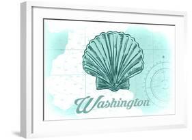 Washington - Scallop Shell - Teal - Coastal Icon-Lantern Press-Framed Art Print