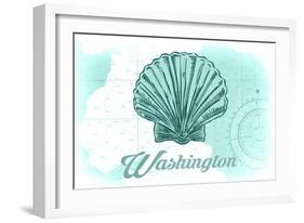 Washington - Scallop Shell - Teal - Coastal Icon-Lantern Press-Framed Art Print