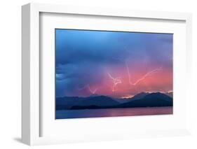 Washington, Seabeck. Lightning over Hood Canal and Olympic Mountains-Don Paulson-Framed Photographic Print