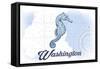 Washington - Seahorse - Blue - Coastal Icon-Lantern Press-Framed Stretched Canvas