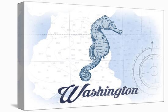 Washington - Seahorse - Blue - Coastal Icon-Lantern Press-Stretched Canvas