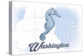 Washington - Seahorse - Blue - Coastal Icon-Lantern Press-Stretched Canvas