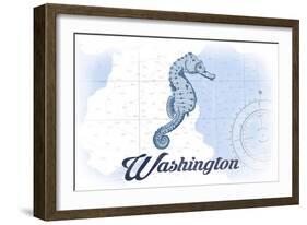 Washington - Seahorse - Blue - Coastal Icon-Lantern Press-Framed Art Print