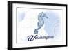 Washington - Seahorse - Blue - Coastal Icon-Lantern Press-Framed Art Print