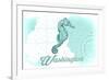 Washington - Seahorse - Teal - Coastal Icon-Lantern Press-Framed Art Print