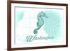 Washington - Seahorse - Teal - Coastal Icon-Lantern Press-Framed Art Print