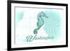 Washington - Seahorse - Teal - Coastal Icon-Lantern Press-Framed Art Print