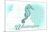 Washington - Seahorse - Teal - Coastal Icon-Lantern Press-Mounted Art Print